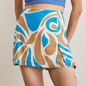 Never more Skort Blue Brown and White Turkish Cotton Missy M/L Like New